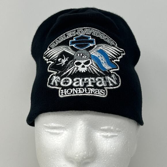 Harley Davidson Roatan Honduras Beanie Winter Hat Toque Biker Motorcycles Black - Picture 1 of 10